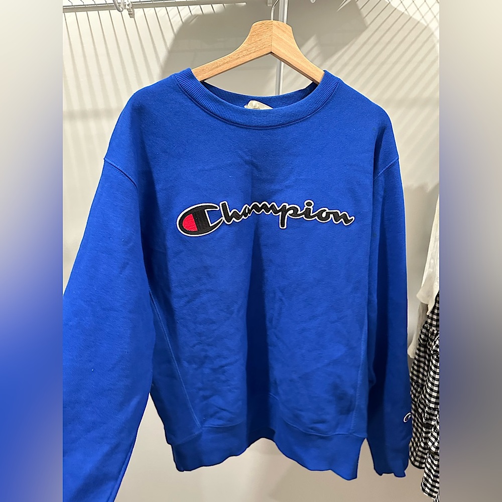 Champion UO Exclusive Premium Reverse Weave Crew Neck Sweatshirt - Blue - Medium